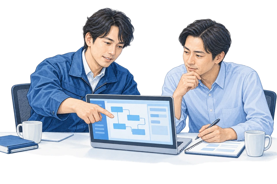 社員と試しながら小さなツールを実装する説明用イラスト